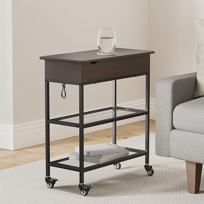 Hadulcet End Table with Charging Station & Rotating Top, Couch End Table - Image 2