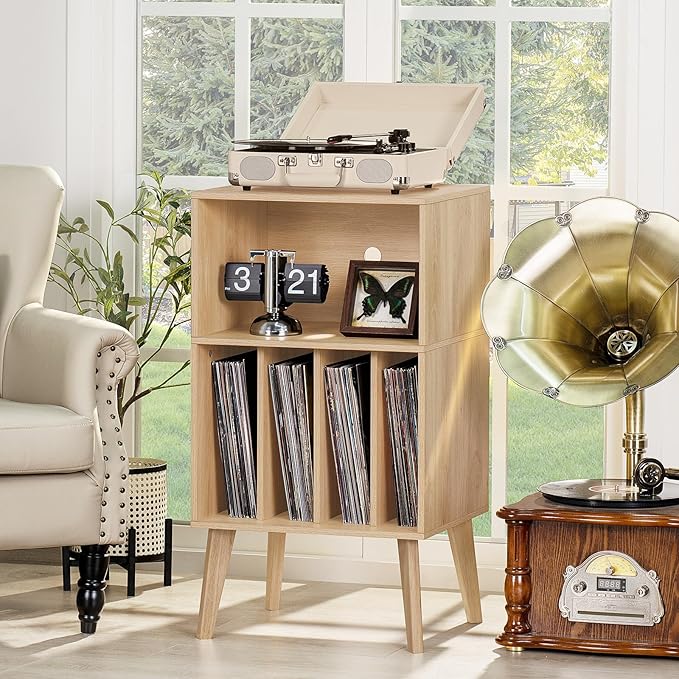 Lerliuo Record Player Stand, Burlywood Turntable Stand Holds up to 160 Albums - Image 2
