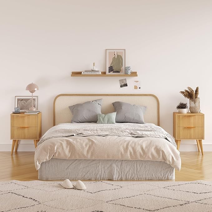 Fluted Nightstand with 2 Drawers, Modern Bedside Table with Metal Handles - Image 4