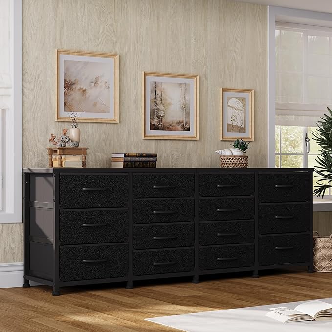 63 Inch TV Stand Dresser for Bedroom, Long Black Dresser - Image 4