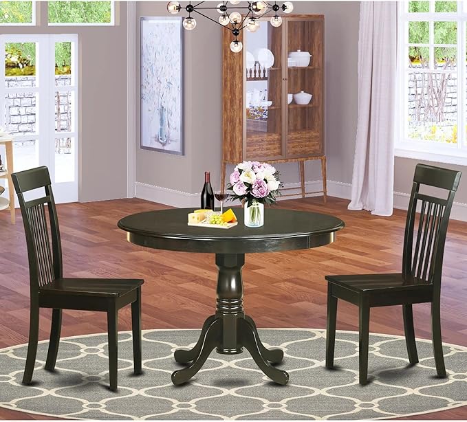 East West Furniture HLCA3-CAP-W 3 Piece Dining Set Contains a Round Dining Room - Image 2
