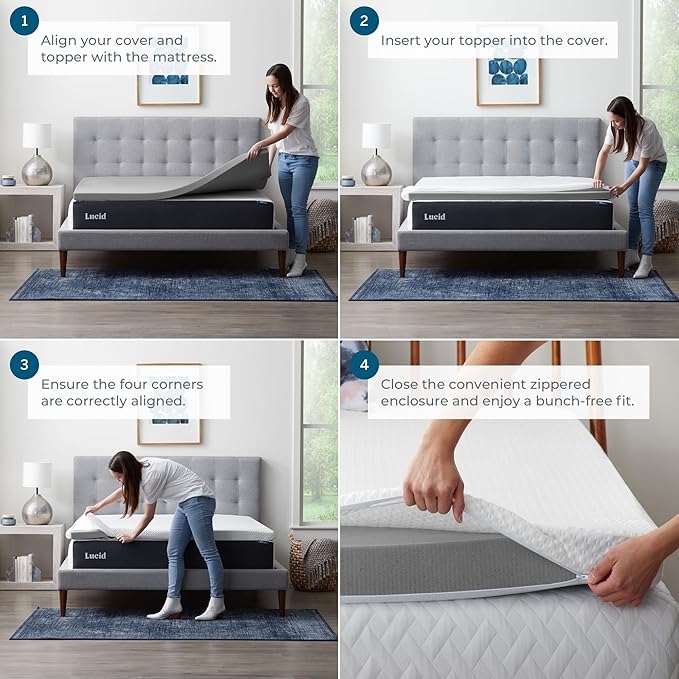 Lucid 4 Inch Bamboo Charcoal Topper and Lucid Zippered Enclosure Mattress - Image 2