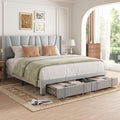 King Bed Frame with Storage Drawers, Upholstered Platform Bed with Headboard by VIPLOV