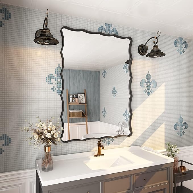 24x36 Matte Black Mirror, Rectangle Bathroom Mirror by CHARMOR