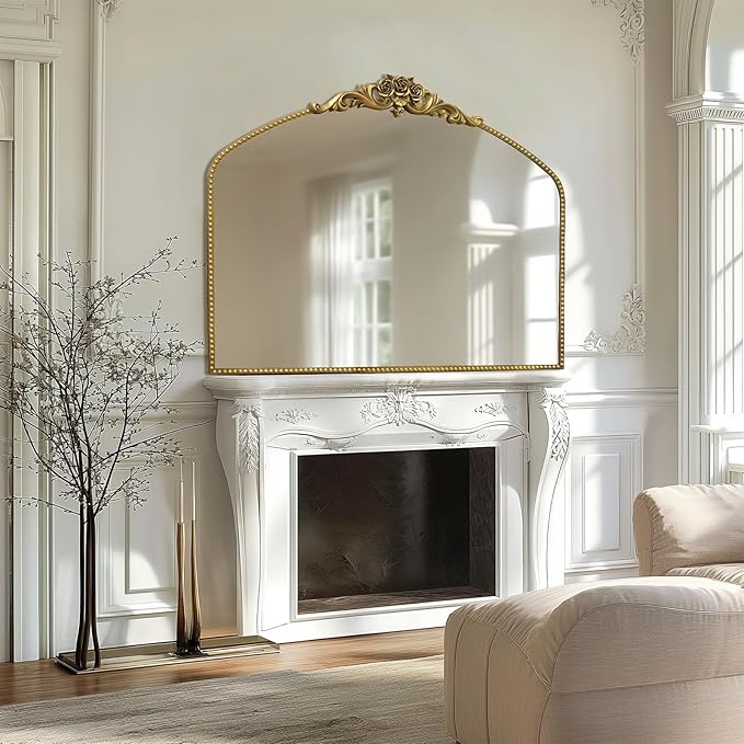 AIXI HOME Vintage Gold Arched Mirror 40"X30", Antique Baroque Mantel Mirror - Image 6