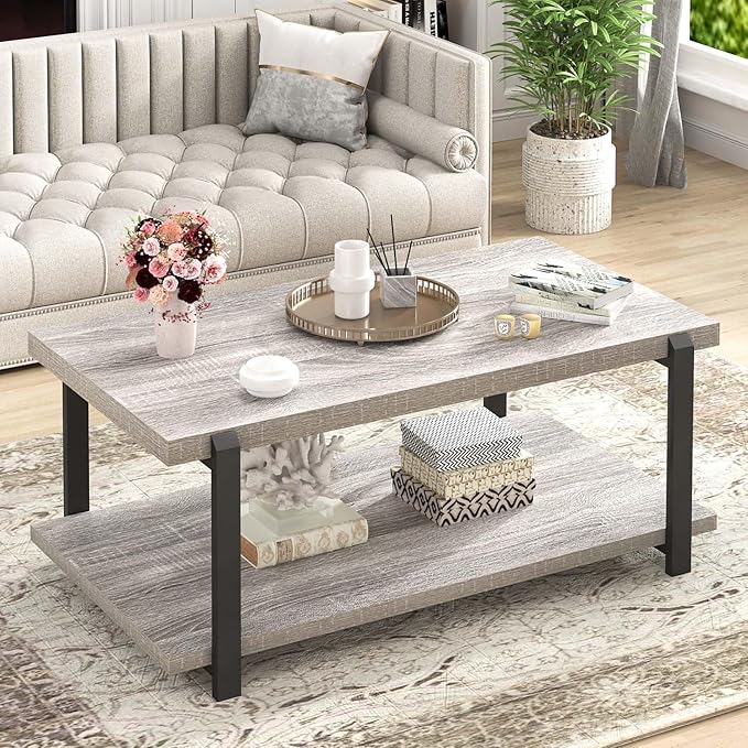 FOLUBAN Rustic Coffee Table, Modern Wood Center Table by FOLUBAN