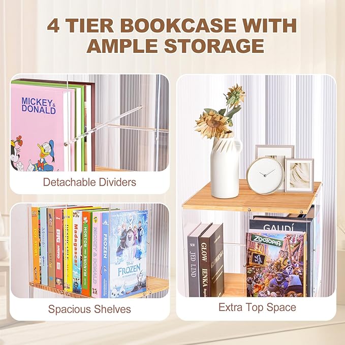 Rotating Bookshelf, 360 Degree Revolving Bookcase, 4-Tier Spinning Bookshelf - Image 4