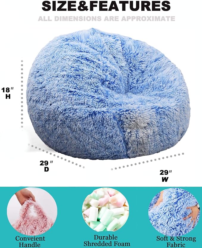 Fluffy Bean Bag Chair for Kids, 2.5FT Round Memory Foam Filled Bean Bag for - Image 3