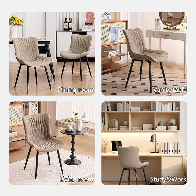 Kidol & Shellder Khaki Dining Chairs Set of 2, Faux Leather Upholstered Mid - Image 6