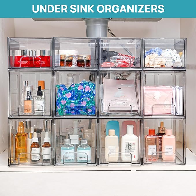 Vtopmart 2 Pack Stackable Storage Drawers, 6.6''Tall Acrylic Bathroom Makeup - Image 2
