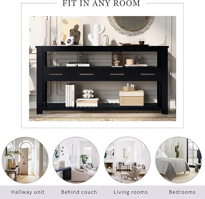 Ball & Cast 62.2“ Contemporary 4 Drawers Console Table, Long Entryway Table - Image 6