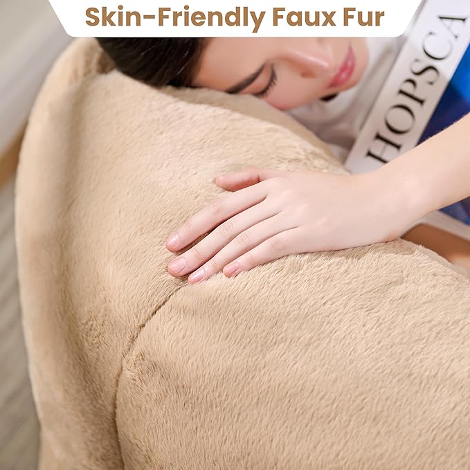 Bean Bag Chair with Filler Included, Faux Fur Comfy Chair with Petal Arm Rest - Image 7