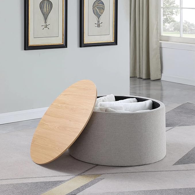 HomePop Storage Ottoman with Wood Grain Top - Image 4