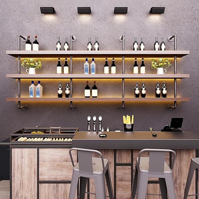 70.8in Large Wine Rack with LED Light Solid Wood Wall Mounted Wine Rack - Image 3