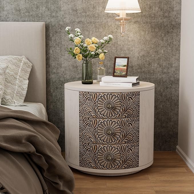 COSIEST 3 Drawer Chest of Drawers, 20 inch MDF Round Storage Cabinet, Retro by COSIEST