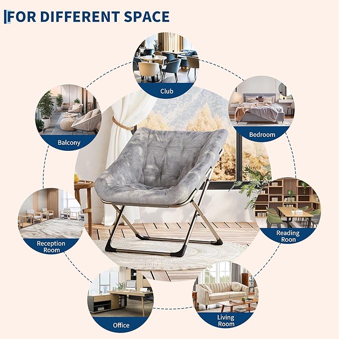 Comfy Chair for Adults, Foldable Living Room Chairs, Soft Faux Fur Folding - Image 7