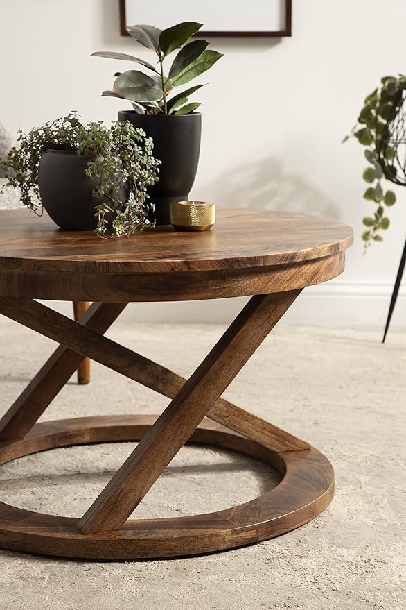 Kate and Laurel Aja Bohemian Round Wood Coffee Table; 26 inch Diameter; Walnut - Image 8