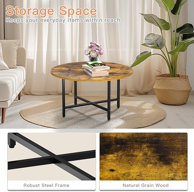 Round Coffee Table, 23.6" Small Coffee Tables - Image 4