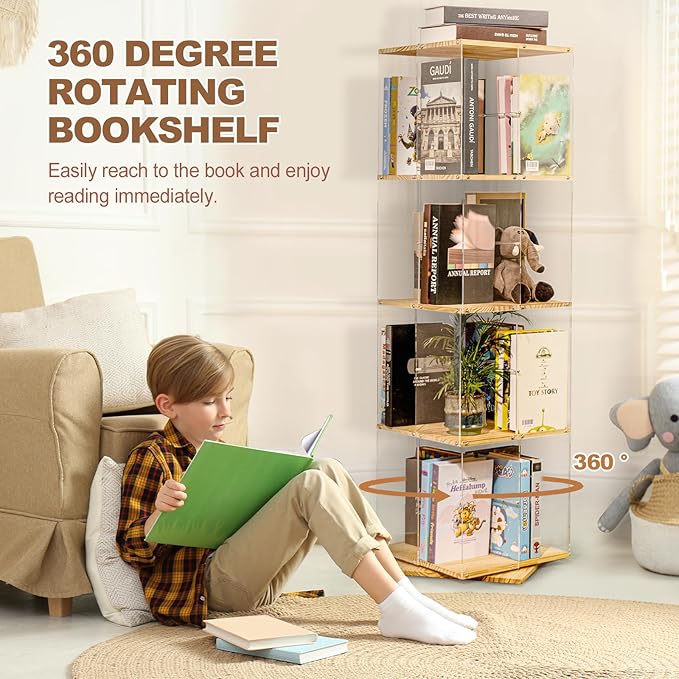 Rotating Bookshelf, 360 Degree Revolving Bookcase, 4-Tier Spinning Bookshelf - Image 3