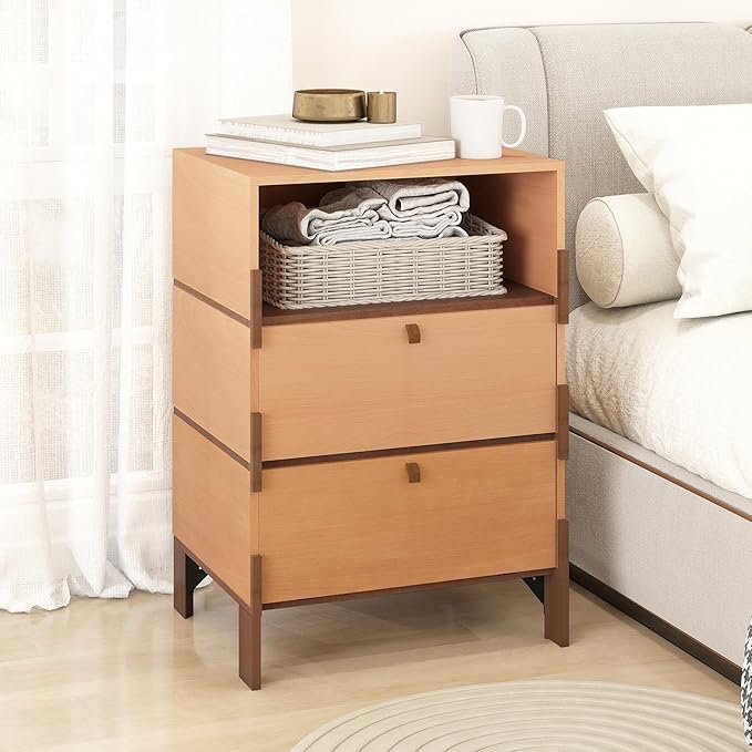 Sebastack End Table, Customizable 3 Drawers Bedside Table, Night Stand by WHOOSPEREH
