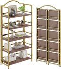No-Assembly Gold Folding Bookshelf Storage Shelves 5 Tiers Vintage by THKKYHomeOfficeFurniture