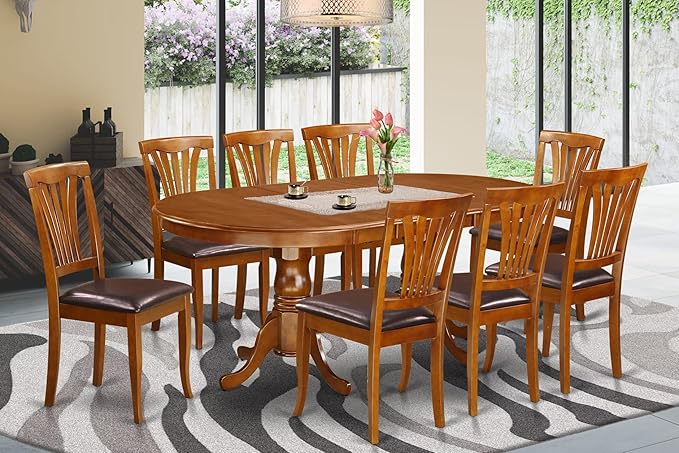 East West Furniture PLAV9-SBR-LC 9 Piece Dining Room Table Set Includes an Oval - Image 2