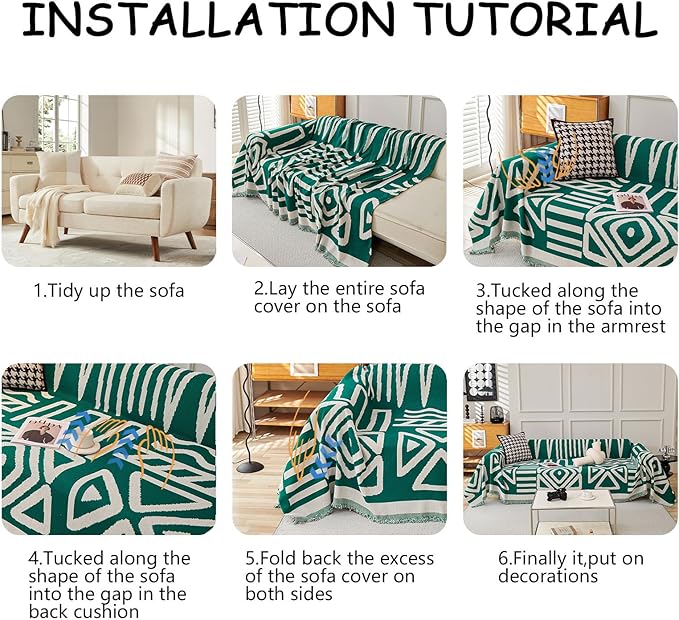 HANDONTIME Couch Cover Boho Sofa Covers Washable Forest Green Dog Covers - Image 7
