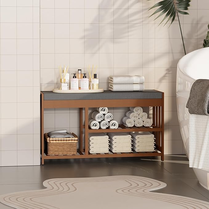 Shoe Rack Bench with Cushion, 2 Tiers Shoe Bench with Flip-Top Storage - Image 6
