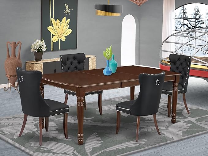 East West Furniture DODA5-MAH-12 5 Piece Dining Table Set Includes a Rectangle - Image 2