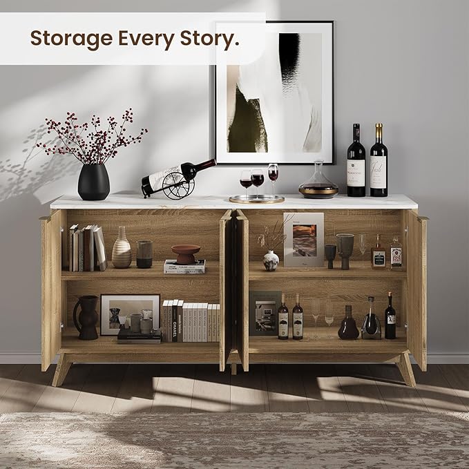 Buffet Cabinet with Storage, Fluted Multifunctional Storage Cabinet with 4 Doors - Image 3