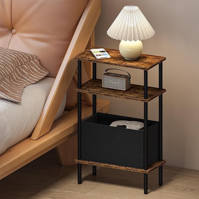 Narrow Side Table with Fabric Basket, End Table - Image 8
