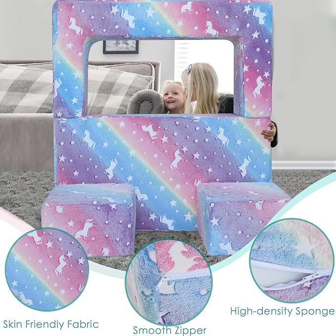 MeMoreCool Glow in The Dark Kids Couch, Rainbow Fold Out Toddler Sofa, Modular - Image 7