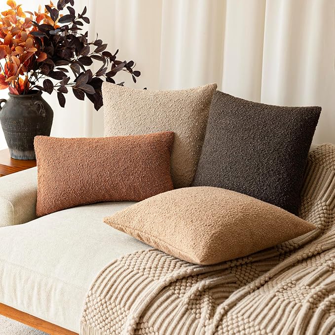 Foindtower Pack of 2 Textured Boucle Throw Pillow Covers Accent Solid Pillow - Image 9