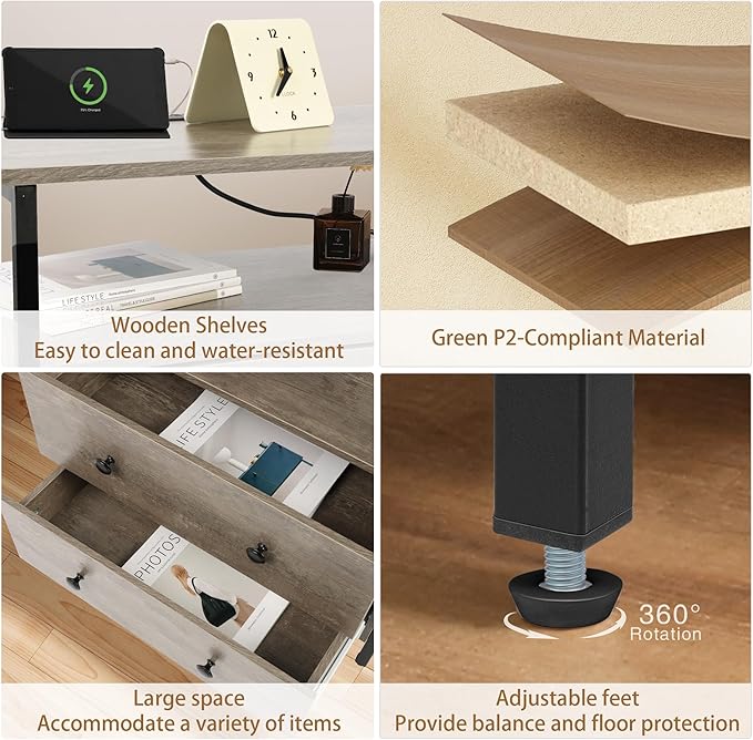 27 inch Wide Nightstand with Charging Station, Bedside Table with Open Shelf - Image 6