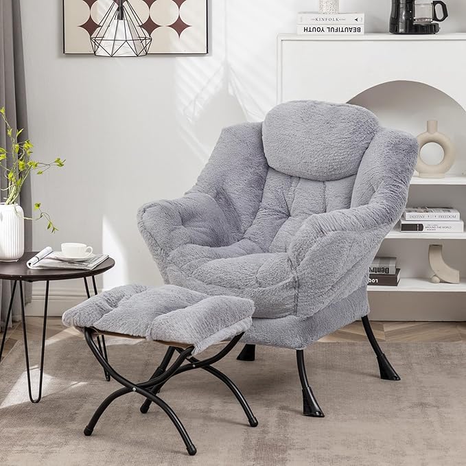 Lazy Chair with Ottoman, Modern Accent Lounge Leisure Sofa with Armrests - Image 5