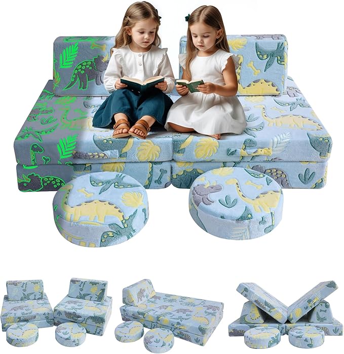 MeMoreCool Modular Glow Sofa for Kids, 8-Piece Convertible Foam Couch Play Set by MeMoreCool
