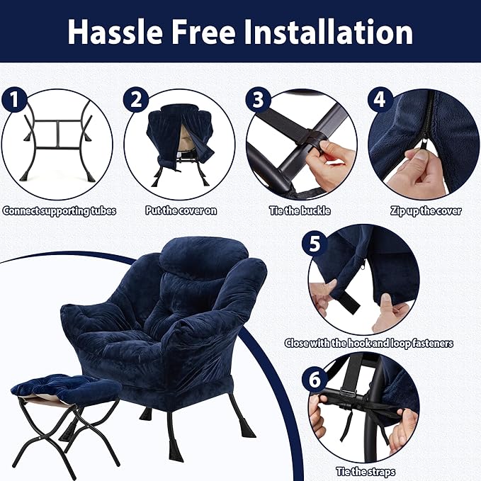 Lazy Chair with Folding Ottoman, Accent Chair Plush Upholstered with Metal - Image 7