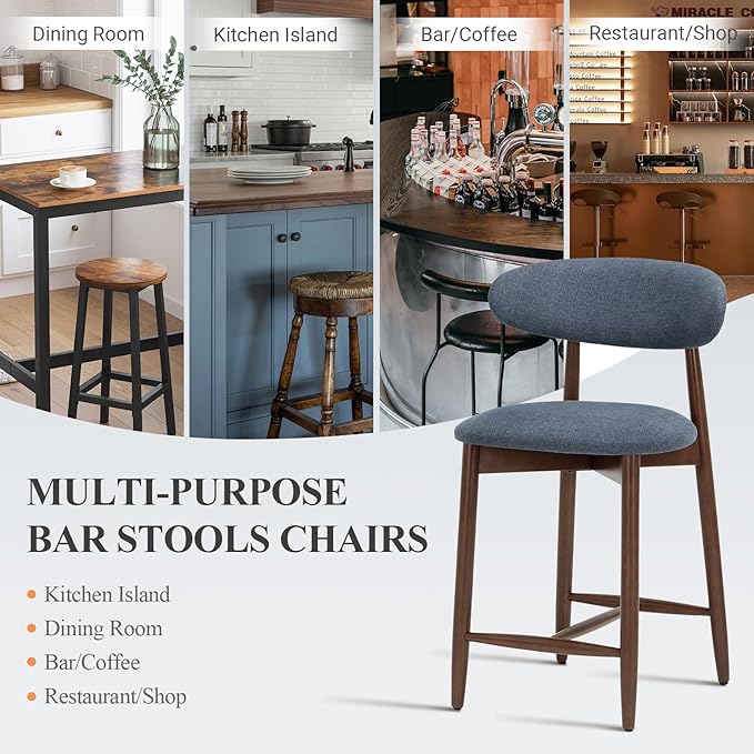 Upholstered Counter Height Bar Stools Set of 2, Modern Kitchen Island Barstools - Image 6