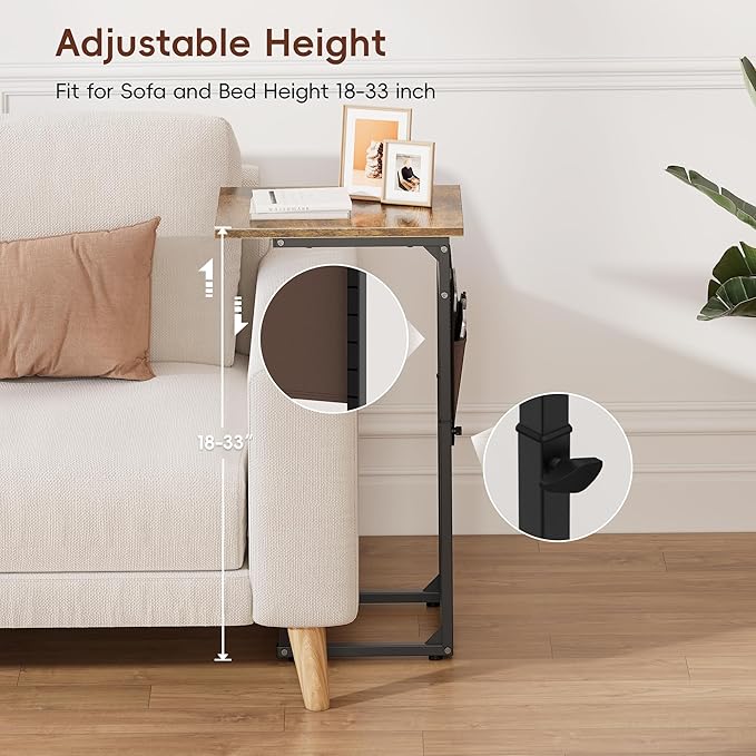 Vagusicc C Shaped End Table, Adjustable Height Sofa Table Small Couch Side - Image 4