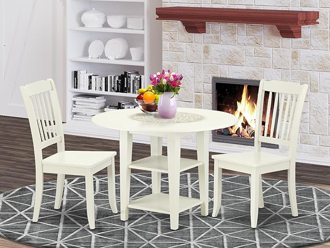 East West Furniture SUDA3-LWH-W 3 Piece Dining Room Table Set Contains a Round - Image 2
