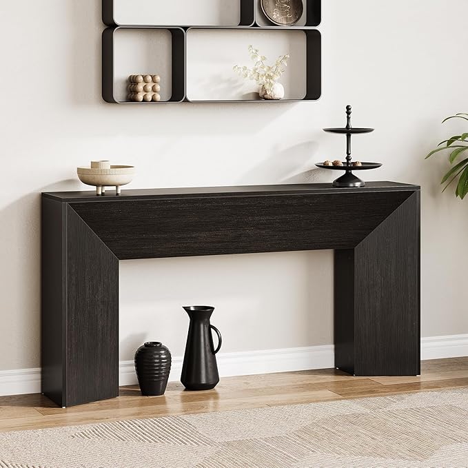 LITTLE TREE Console Table for Entryway, 63 Inches Extra Long Black Wooden Sofa - Image 3