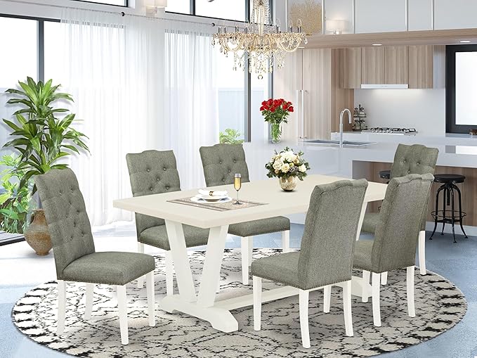 East West Furniture V027EL207-7 7 Piece Dining Room Table Set Consist of a - Image 2