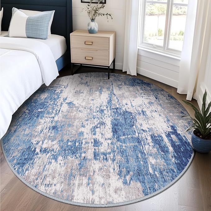 Washable Area Rugs 4ft Non-Slip Modern Abstract Soft by RELEANY