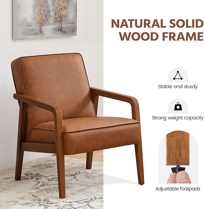 Yaheetech PU Leather Accent Chair, Mid-Century Modern Barrel Chair - Image 3