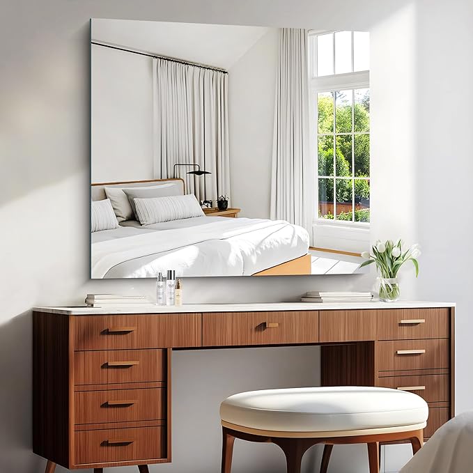 KOCUUY Large Frameless Mirror, 36x40 Inch Rectangle Bathroom Vanity Mirror - Image 2