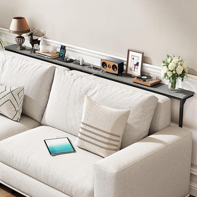 Kitstorack 2-Pack Dark Gray Long Sofa Table Behind Couch, Adjustable Height & 2 - Image 2