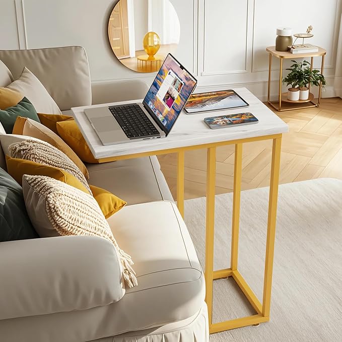 VECELO C Shaped End Side Table for Sofa Couch and Bed Snack TV Tray for Living - Image 5