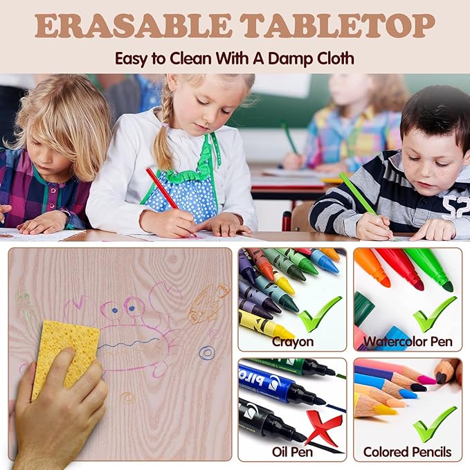Kids Table and 2 Chairs Set, Height Adjustable Toddler Study Table and Chair Set - Image 4