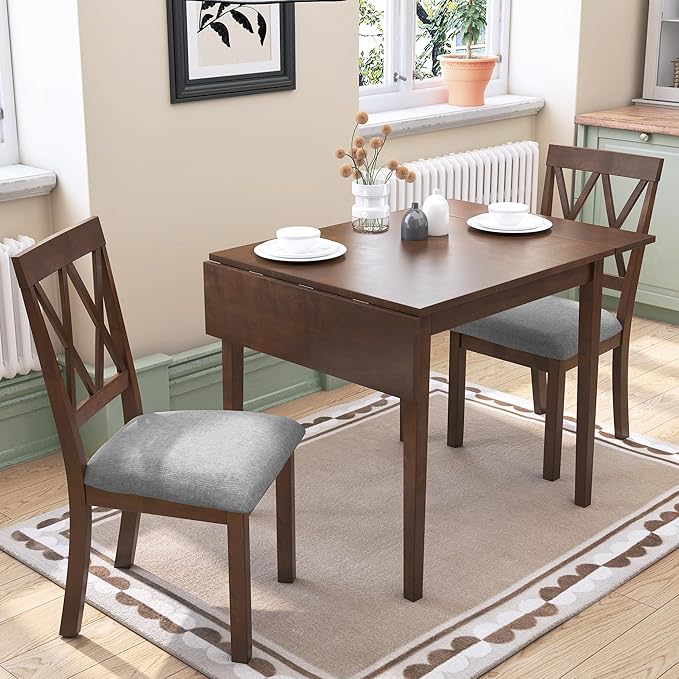 Merax Farmhouse Wooden Dining Set of 3, 45.6 inch Extendable Kitchen Table by Merax