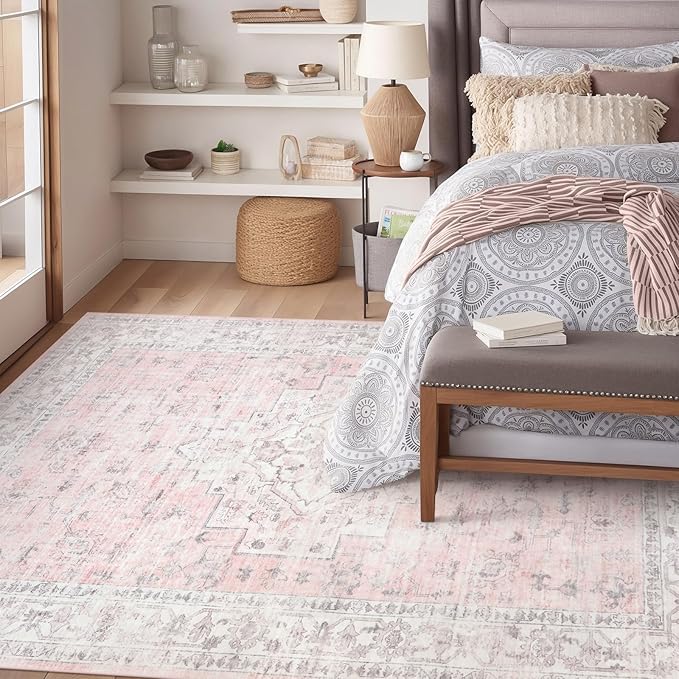 LIVEBOX Pink 8x10 Area Rug for Bedroom Girls, Boho Washable Rugs for Living - Image 6